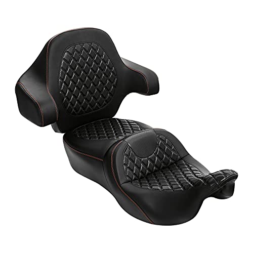 Hammock Seat Motorcycle Driver Passenger Seat with Wrap-Around King Tour Trunk Backrest Pad Sissy Bar fit for Harley Touring Road King FLHR Street Glide FLHX Road Glide FLTRX 2014-2021 - color: A Style Blue + 2 Backrest 01