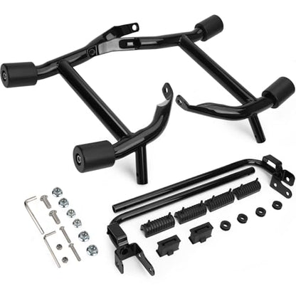 2023-2026 Street Glide Road Glide Saddlebag Guard Crash Bar Compatible with Harley Davidson Touring FLTRX FLTRXL FLHX FLHXU FLHXL FLTRXSE FLHXSE FLTRXSTSE Black Tip-Over Bar with Support Rails - size: 2023-2026 With Rails