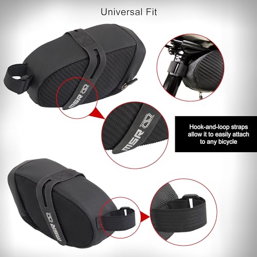 MSR Bicycle Seat Bag Black Bike Under Seat Saddle Bag for Mountain or Road Extra Storage and Taillight Mount