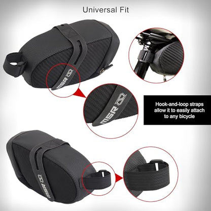 MSR Bicycle Seat Bag Black Bike Under Seat Saddle Bag for Mountain or Road Extra Storage and Taillight Mount