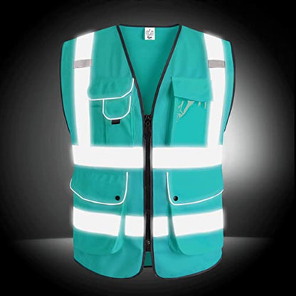 XIAKE 9 Pockets Class 2 High Visibility Reflective Safety Vest for Men Women,Meets ANSI/ISEA Standard - color: Lake Blue, size: Small