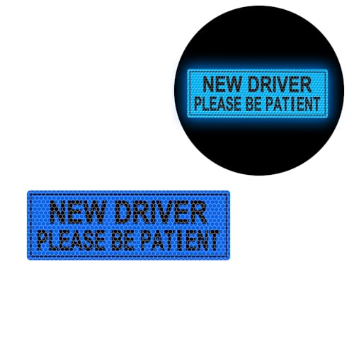 2pcs High Intensity Reflective New Driver Car Sticker Waterproof Student Driver Please Be Patient Decal for Car Window Bumper Reflective Night Safety Warning Decal (Blue) - color: Blue