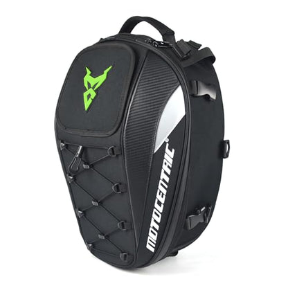MOTOCENTRIC Motorcycle Tail Bag, 25L-38L Waterproof Helmet Backpack, Universal Fit, 5 Compartments (Green) - color: Green