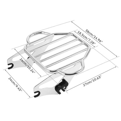 XFMT Motorcycle King Detachable Two-Up Luggage Rack for Harley Touring Road King Street Glide Road Glide Electra Glide 2009-Later, Chrome - color: Harp-Shape Luggage Rack-Chrome