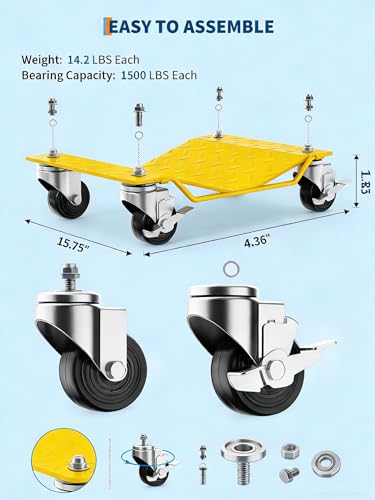 Car Dolly Set of 4 Wheel Dolly 6000LBS Capacity Heavy Duty Tire Cart with 360° Rotational Wheel, Yellow - color: Yellow
