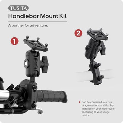 TUSITA Motorcycle GPS Mount Handlebar Brake Clutch Reservoir Compatible with Garmin Montana, Zumo XT GPS -, Double Socket Arm - B Size Short - size: B Size Short