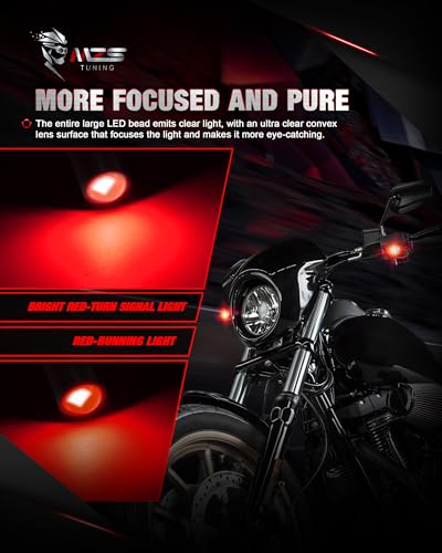 MZS Universal Motorcycle Front LED Turn Signals, 6/8/10mm Hole Fit, Red + Light Red Mini Blinkers, 12V DC Compatible - color: Red/Light Red, size: Mini Size Front