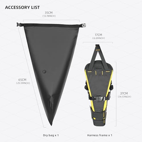 Rhinowalk 14L Waterproof Hardshell Bike Saddle Bag – Two-Piece Rear Seat Bag, Tear-Resistant, No-Screw Installation, Fits Most Bikes-(Yellow+black) - color: Yellow+Black