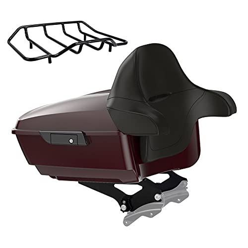 Advanblack King Tour Trunk Pack, Black Mount Bracket & Top Luggage Rack Fit for 2009-Later Harley Touring, Road Glide, Street Glide Special, Road King, Electra Glide (Billiard Burgundy) - color: Billiard Burgundy