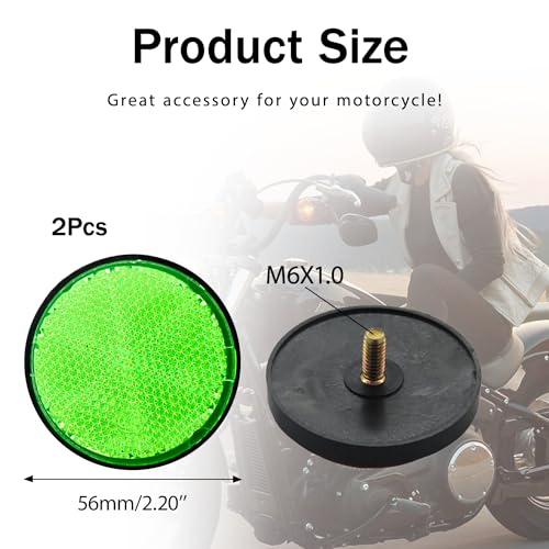 2Pcs Motorcycle Reflectors 2.2" Round Reflective Warning Reflection for Scooter ATV Boats Trucks with Nuts Green - color: Green