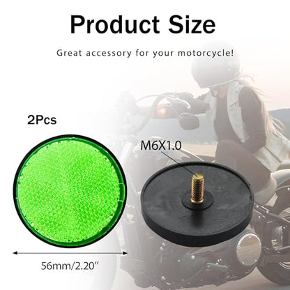 2Pcs Motorcycle Reflectors 2.2" Round Reflective Warning Reflection for Scooter ATV Boats Trucks with Nuts Green - color: Green