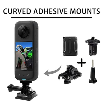 Flexible Adhesive Mount for Insta 360 ACE Pro X5 X4 X3 X2 X RS R GO 3S 2, Helmet Sticky Mounts Buckle Mount Screw Accessory Kit Compatible with GoPro Hero 13 Max Session and DJI Osmo Action Cameras