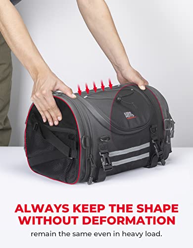 KEMIMOTO Motorcycle Tail Bags 18-20L Expandable Sissy Bar Bag Water-Resistant Rear Seat Roll Luggage Hard Shape with Rain Cover & 4 Straps