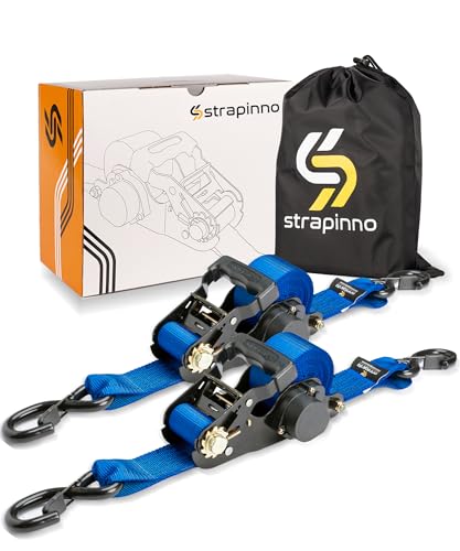 Strapinno 2PCs Retractable Ratchet Tie-Down Straps,5,000 lbs Breaking Strength- 2 in x 12 ft Heavy Duty Ratchet Strap with Safety Lock S Hooks for Motorcycles, ATVs, UTVs, Lawn Equipment & Cargo -Blue - color: Blue