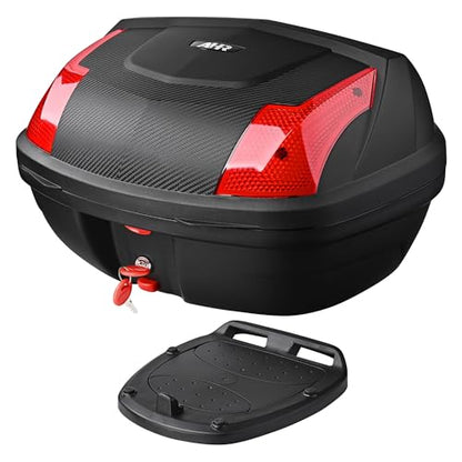 Motorcycle Trunk Black Motorcycle Top Case Motorcycle Tail Box Scooter Trunk Tour Motorcycle Storage Box Carrier with Lock for Helmet Luggage, 48L Capacity, TPU-0088 - size: 48L