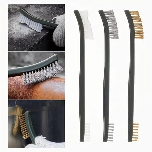 6Pc Mini Wire Brush Set, Steel Brass Nylon Cleaning Polishing Metal Rust Tools, Suitable for Cleaning Paint Dirt