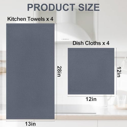 Homaxy 100% Cotton Kitchen Towels and Dishcloths Set, 12 x 12 Inches and 13 x 28 Inches, Set of 8 Bulk Kitchen Towels Set, Ultra Soft Absorbent Dish Cloths for Washing Dishes, Dark Grey - color: Dark Grey, style: 8-Piece Set