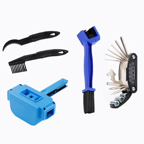 Nohumem] 5-in-1 Bike Chain Cleaner & Emergency Repair Tool Kit - Professional Bicycle Chain Scrubber, Gear Brushes, & 16-in-1 Multi-Tool - Complete Maintenance Set for Road, MTB, & E-Bikes(blue) - color: blue
