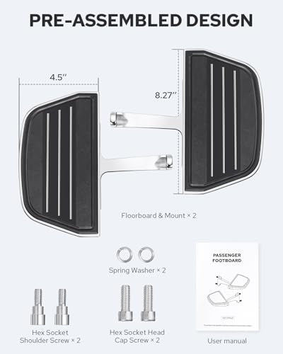 Benlari Passenger Floorboards Motorcycle Footboards Stainless Steel with Mount Kits Compatible with Harley Davidson Touring Road King Street Glide Road Glide Electra Glide 1993-2025 Streamline(Chrome) - color: CHROME