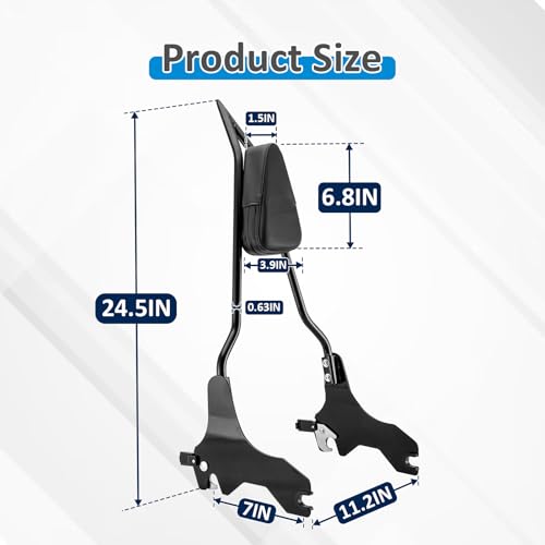 Wsays 24.5" Tall Sissy Bar Detachable Rear Passenger Backrest Quick Release Compatible with Harley Softail FLSB,FXLR,FXLRS and FXLRST 2018-2025, Gloss Black