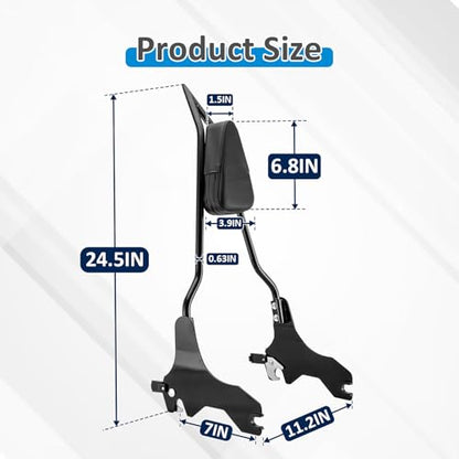 Wsays 24.5" Tall Sissy Bar Detachable Rear Passenger Backrest Quick Release Compatible with Harley Softail FLSB,FXLR,FXLRS and FXLRST 2018-2025, Gloss Black