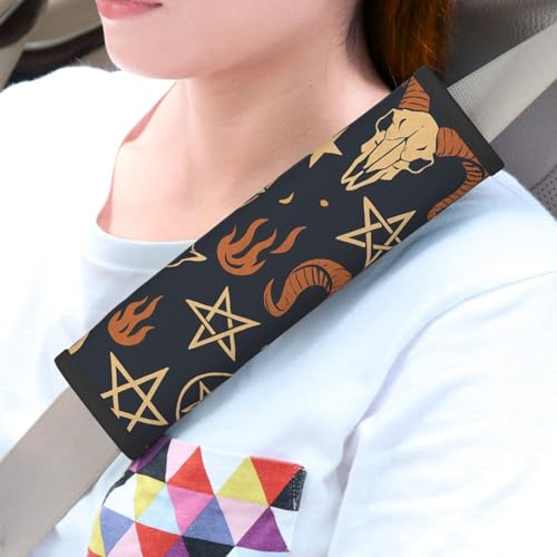 Pair of Neoprene Car Seat Belt Shoulder Pads Satan Baphomet Sheep Head Car Seat Cushion Pads