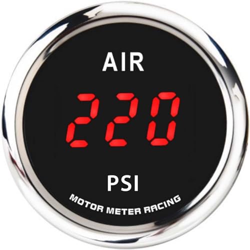 MOTOR METER RACING 52mm 2-1/16" Air Ride Air Pressure Gauge 220 PSI | Air Bag Suspension Pressure Gauge, Black Dial Red LED Display, W Pro Series, Digital, with Mechanical Pressure Sensor - color: Red LED, size: Single Air Pressure