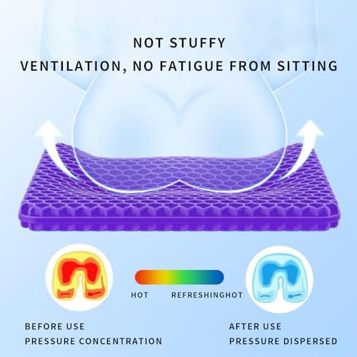Gel Seat Cushion, Cooling Honeycomb Cushion for Long Sitting, Tailbone & Coccyx Pain Relief, Ergonomic Office Chair Pad, Breathable for Car Seat & Wheelchair(Light Purple) - color: Light Purple