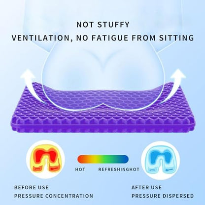Gel Seat Cushion, Cooling Honeycomb Cushion for Long Sitting, Tailbone & Coccyx Pain Relief, Ergonomic Office Chair Pad, Breathable for Car Seat & Wheelchair(Light Purple) - color: Light Purple