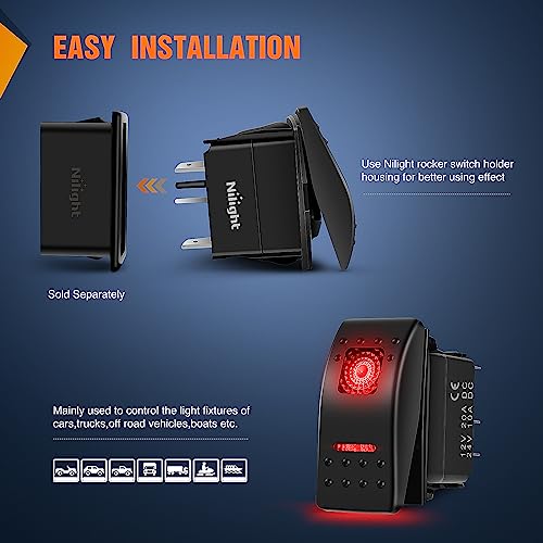 Nilight 3 Pack Rocker Switches with Night Glow DIY Stickers On Off 5 PIN SPST LED Light Red Backlit 12V/24V Toggle for Cars Trucks RVs Boats Auto Motorcycles - color: Red 3 PCS