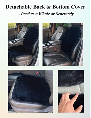 Genuine Sheepskin Car Seat Covers Shearing Car Seat Covers Sheepskin Wool Detachable Premium Car Seat Cover (Black Color (2 Pack)) - color: Black Color (2 Pack)