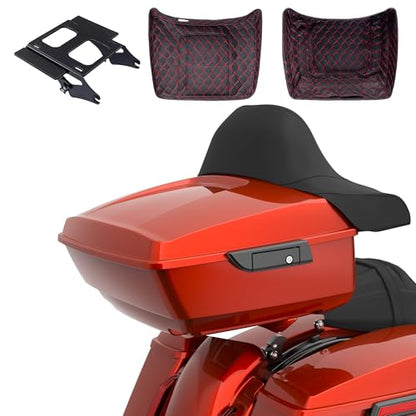 Advanblack 2024 Road Glide King Tour Trunk Pack Compatible with Harley Touring CVO Road Glide, Street Glide, 2023.5 2024 2025 Detachable Mounting Rack, Full Backrest & Trunk Liners (Red Rock) - color: Red Rock