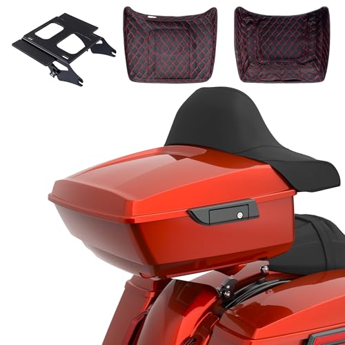 Advanblack 2024 Road Glide King Tour Trunk Pack Compatible with Harley Touring CVO Road Glide, Street Glide, 2023.5 2024 2025 Detachable Mounting Rack, Full Backrest & Trunk Liners (Red Rock) - color: Red Rock
