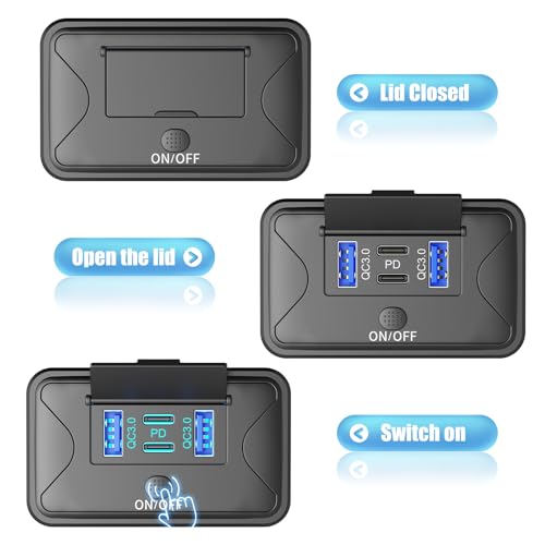 2 Pack 78W 4 Port 12V USB Outlet Wall Mount, Dual 36W PD & Dual 18W QC3.0 Lightweight Surface Mount Charger Socket Panel with Button Switch for Bus RV Truck Marine Golf Cart - color: 2 PACK