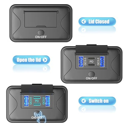 2 Pack 78W 4 Port 12V USB Outlet Wall Mount, Dual 36W PD & Dual 18W QC3.0 Lightweight Surface Mount Charger Socket Panel with Button Switch for Bus RV Truck Marine Golf Cart - color: 2 PACK