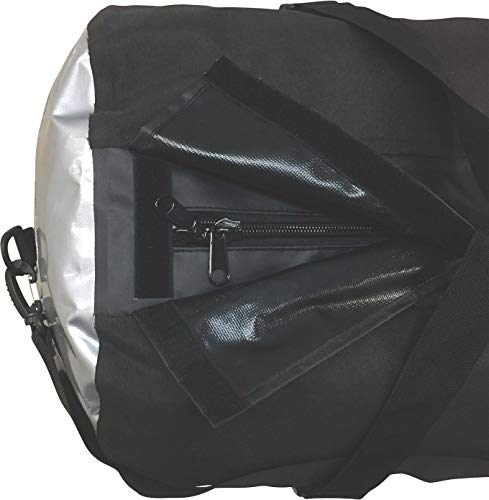 Oversize 70L Waterproof Dry Duffel Offshore Gear Motor Cycle Tail Bag Hi-Vis 25 Gauge Vinyl Silver Welded Side Panels -Black
