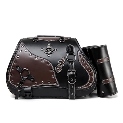 Motorcycle Saddlebags Large Capacity Side Saddle Bags Waterproof Tool Bag with Cup Holder Punk Vintage Universal Motorcycle Luggage Bag Tail Bag 2Pcs (FBG358BK) - color: FBG358BK