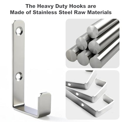 Heavy Duty Hooks, Stainless Steel Hooks for Hanging, Wall Mount Hook, Coat Hook, Wall Hooks Towel Hook Silver Hooks (4 Pack) - color: Silver 4