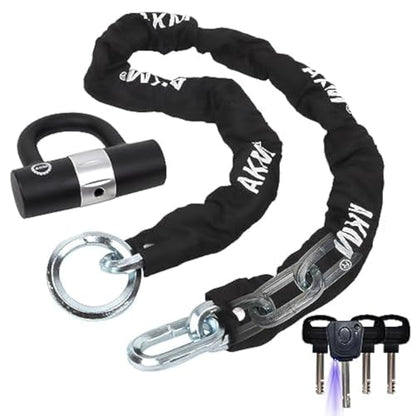 AKM Motorcycle Chain Lock 150cm/5ft Heavy Duty Bike Chain Lock Anti-Theft Cutproof 12mm Thick Security Bicycle Chain Lock with 4Keys 16mm U Lock Disc Lock for Moped,Motorcycle,Gate - size: 5ft/150cm x 12mm Diameter Chain with Lock