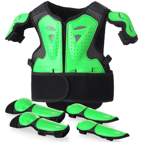 yeesport Youth Chest Protector Motocross Armor, Kids Dirt Bike Gear, Adjustable Youth Motorcycle Jacket with Elbow & Knee Pads for Cycling, Skating, Scooter Riding - color: Green
