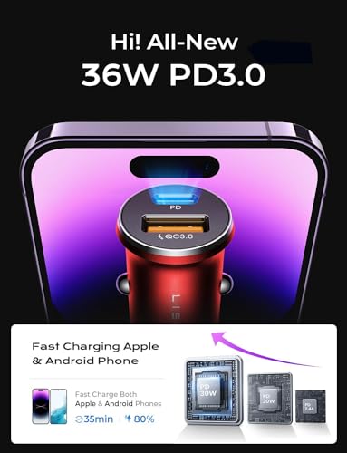 LISEN 2-Pack USB C Car Charger Adapter Fast Charge, 48W All Metal Cigarette Lighter USB Charger for iPhone 15 Smallest Flush Car Charger USB C for iPhone 14 Pro Max 13 12 Galaxy S23/22 iPad Pro-Red | Cigarette Lighter USB Charger, Car Accessories for Men