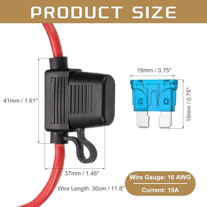 DMiotech Inline Fuse Holder DC 32V 16 AWG Waterproof Blade Fuse Holder 15A for Automotive, Marine, Truck, Motorcycle Blue - style: 15A