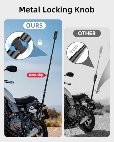 Motorcycle Camera Mount Kit for Insta360 X4, X3, X2, RS & GoPro - 63” Aluminum Alloy Invisible Selfie Stick with Metal Knobs, Perfect for Cycling Video Recording & Vlogging