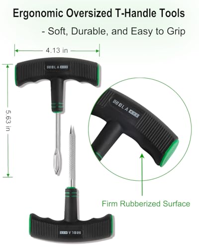 HolaKit Tire Plug Kit, 13PCS Tire Repair Kit with Self-Vulcanizing Plugs, Ergonomic Oversized & Rubber-Grip T-Handle Tools, Flat Tire Puncture Repair Tools for Cars, Motorcycle, ATV, SUV, etc