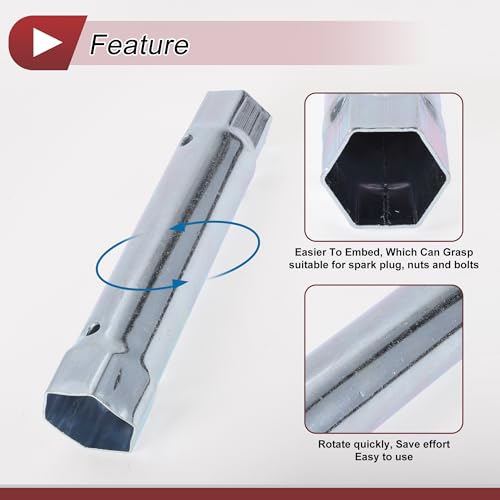 1 Pcs Spark Plug Socket Wrench Durable Spanner Socket Remover 205x49mm Silver Tone High Carbon Steel Hexagon 34mm,40mm for Car Motorcycle Lawn Mower