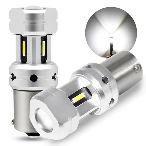 PHINLION 1156 LED Reverse Bulbs White, 3600 Lumens 700% Super Bright P21W BA15S 7506 1141 LED Backup Light Replacement with Projector for Car Truck RV Lawn Mower Tractor, Pack of 2 - color: White