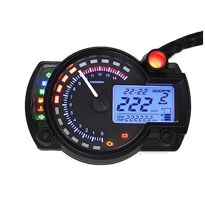 Motorcycle Multi-Function Speedometer Tachometer Odometer Oil Gauge Water Temperature Gauge Liquid Crystal Display Adjustable Miles with Left and Right Turn Signal high Beam Function 12V