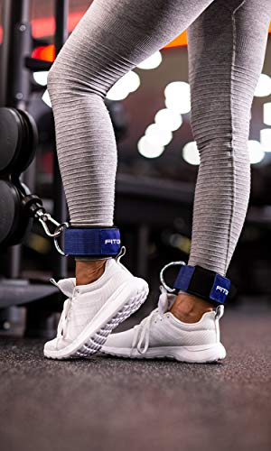 Fitgriff® Ankle Straps V2 for Cable Machine (2 Pieces) - Gym Workout Equipment - Leg Pulley Attachment, Kickback Straps - color: Blue