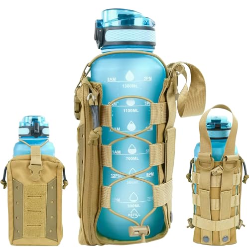 WICKTICK Molle Water Bottle Holder Pouch 16 24 32 40 64 oz - Multi-Purpose Tactical Fuel Bottle Bag, Adjustable Size for Outdoor Activities, Adapted to Backpack/Vest/Belt - color: Brown, style: Enhanced