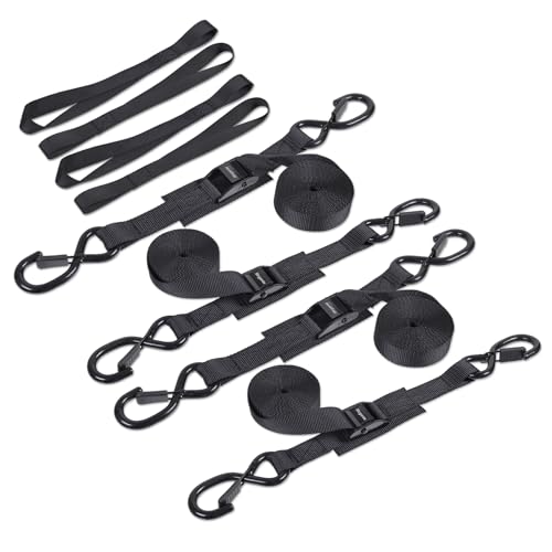 Cam Buckle tie Down Straps 6 Feet 1200lbs Break Strength, 4pcs Heavy Duty tie Down Straps with Hooks and Soft Loops for Motorcycle, Dirt Bike, Trucks, Kayak, Car - size: 1"x6' 4pcs